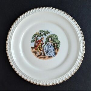 5- The Harker Pottery Company - 22 Kt. Gold  Colonial Couple 6” Dessert plates